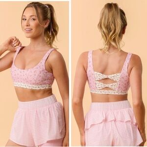 NWT Target Blogilates Women's Bow Back Corset
Sports Bra - Pink Floral